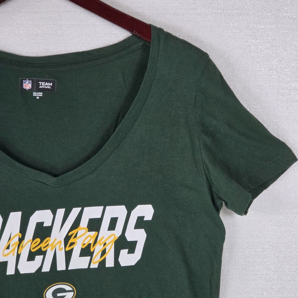 Green Bay Packers NFL Team Apparel Women's Medium Cotton Top Cap Sleeve Shirt - Picture 3 of 8